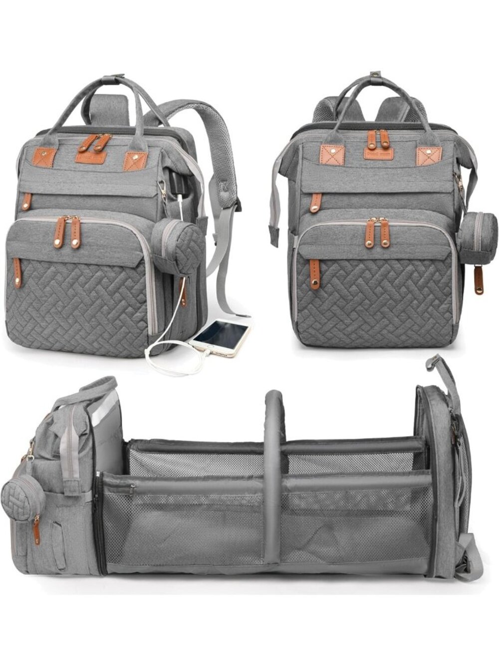 Stylish Waterproof Baby Diaper Bag Backpack with Changing Station & USB Port